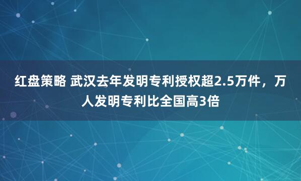 红盘策略 武汉去年发明专利授权超2.5万件，万人发明专利比全国高3倍